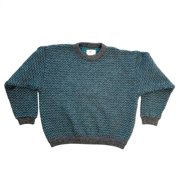 L.L. Bean Vintage Sweater Birdseye Norwegian Ragg Wool Men’s XL Gray Purple Teal - Picture 1 of 10